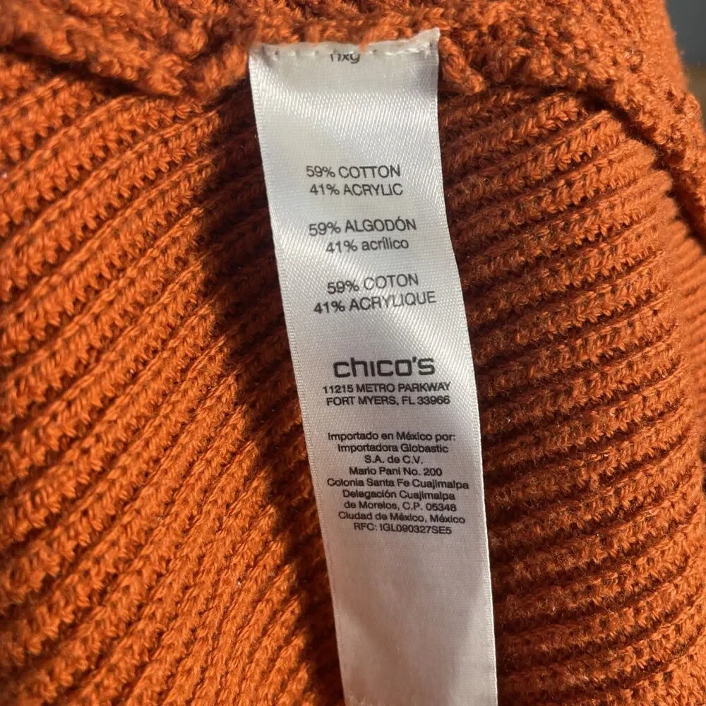 Chico’s Rust Turtleneck Keyhole Knit Tunic Sweater Size 2 Large Fall Winter